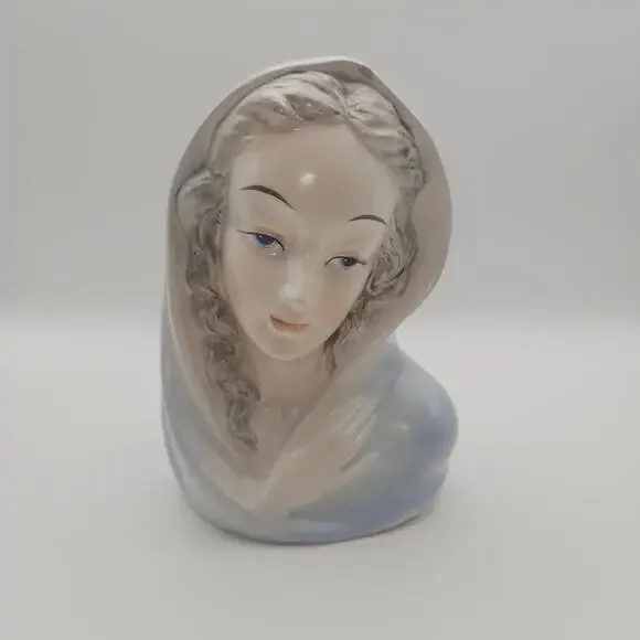 Vintage Enesco Blessed Mother Virgin Mary Madonna Planter Head Vase LARGE 7.5" - Picture 1 of 6